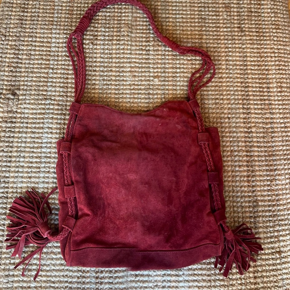 Anthropologie Red and Gold Embroidered Hobo Bag - Picture 3 of 9